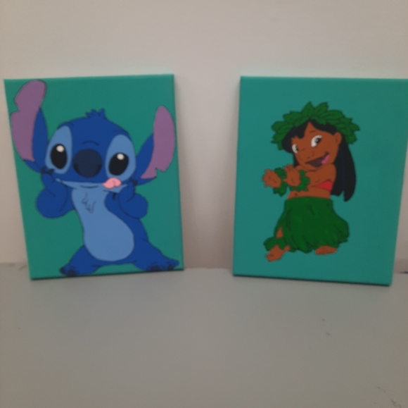 Hand Painted Orginal Lilo & Stitch Disney Canvas Paintings ( set of 2 ) (8x10) - Picture 1 of 1